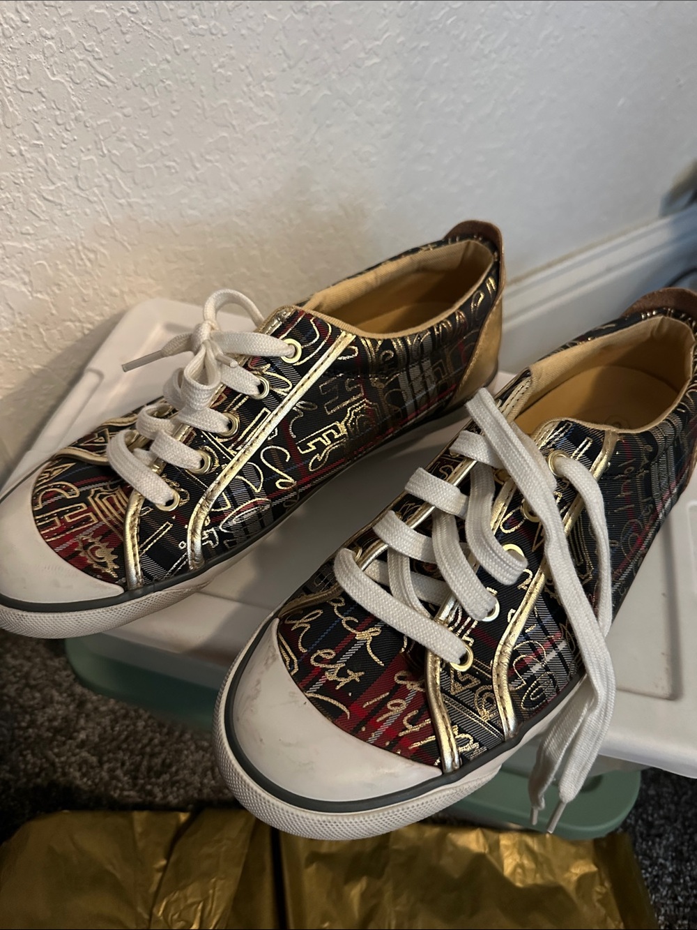 Coach Black, Gold & Red Signature Low-Top Sneakers